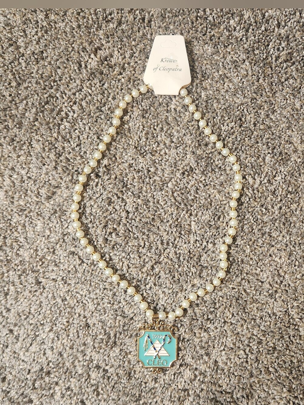 NWT KREWE Cream Pearl Necklace with Turquoise Enamel Pendant